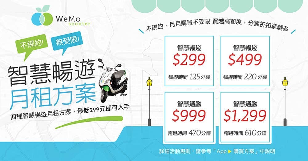 WeMo Scooter首推月租訂閱制!299元起不綁約無受限、最高可享85折優惠 1 1567950948 e2331cc9d6328b24fb030a5b7e93b552