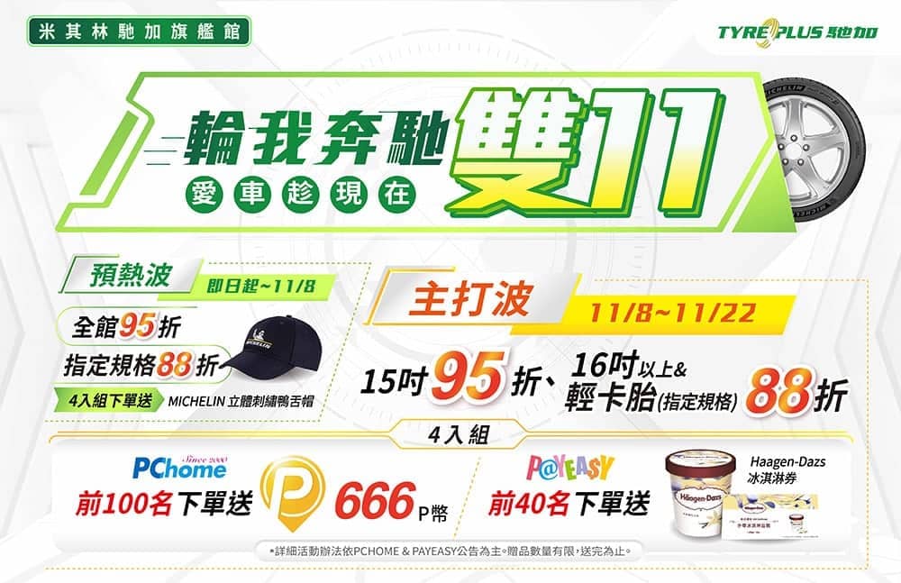 米其林馳加旗艦館推雙11優惠!指定規格輪胎下殺88折、還有限量購胎好禮 1 1636076882 daa766d52795a805fce342f4d381d2a6