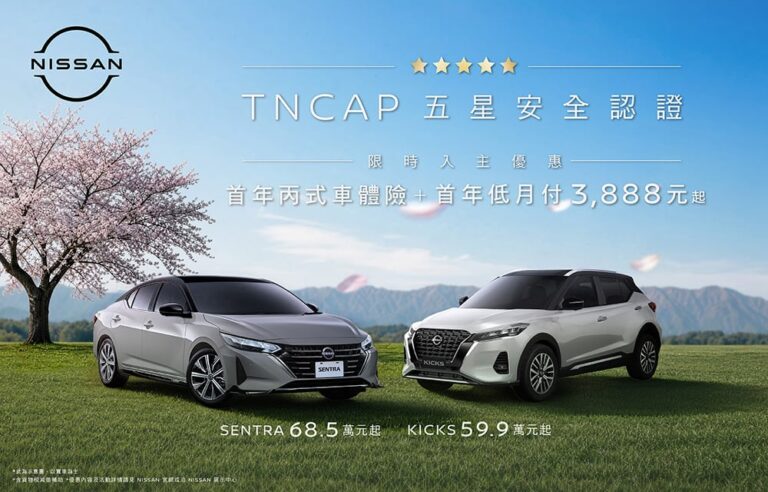 Nissan Kicks、Sentra安全獻禮！限時入主享首年丙式車體險、首年低月付3888元