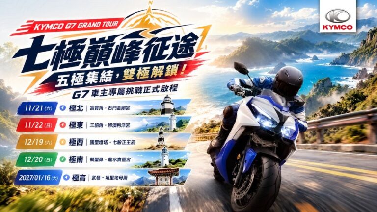KYMCO宣布舉辦G7車主專屬「七極巔峰征途」騎旅活動 挑戰台灣七大極點